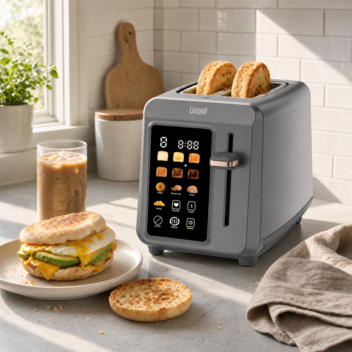 Livwell Gunmetal Gray 2-Slice Smart Touch Toaster