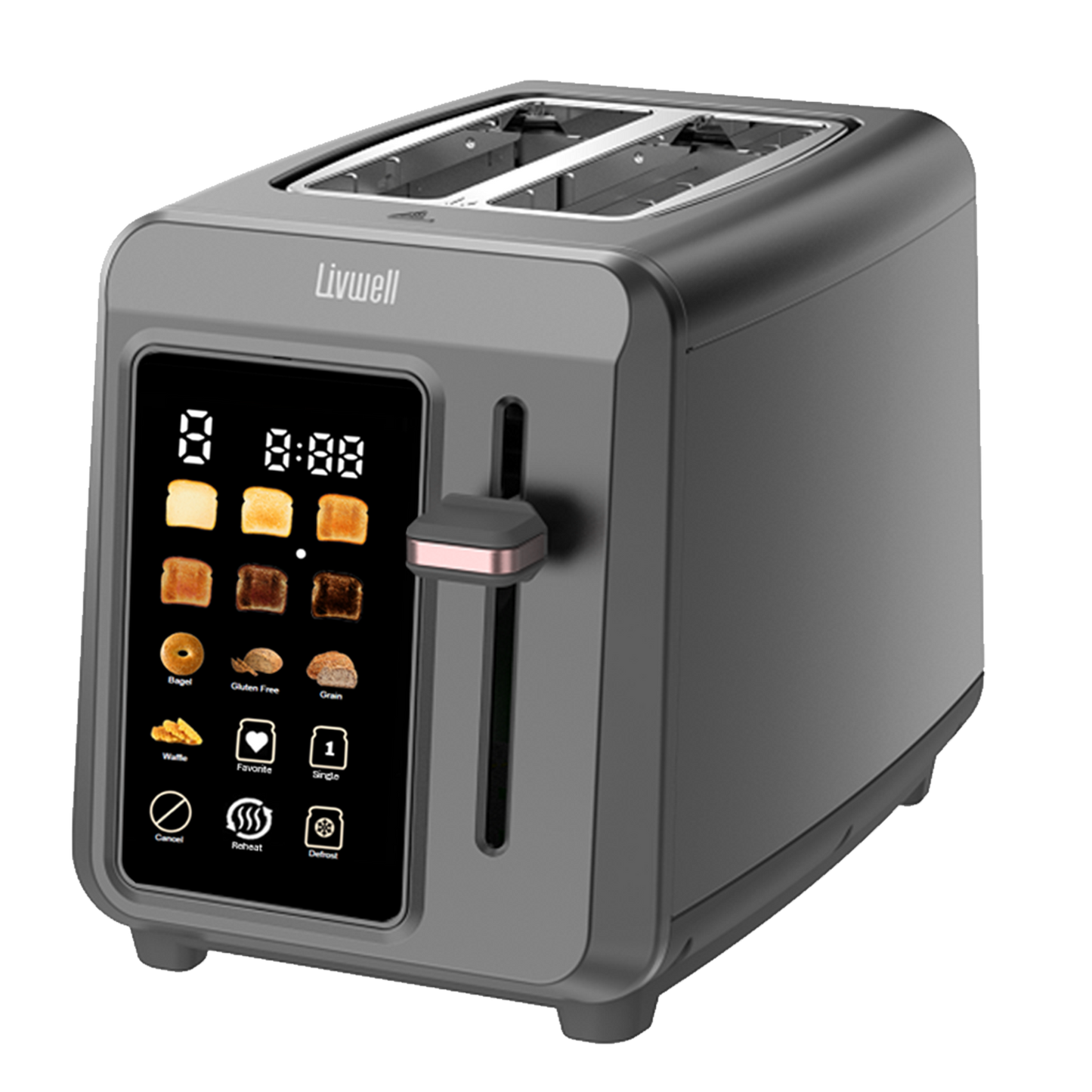 Livwell Gunmetal Gray 2-Slice Smart Touch Toaster