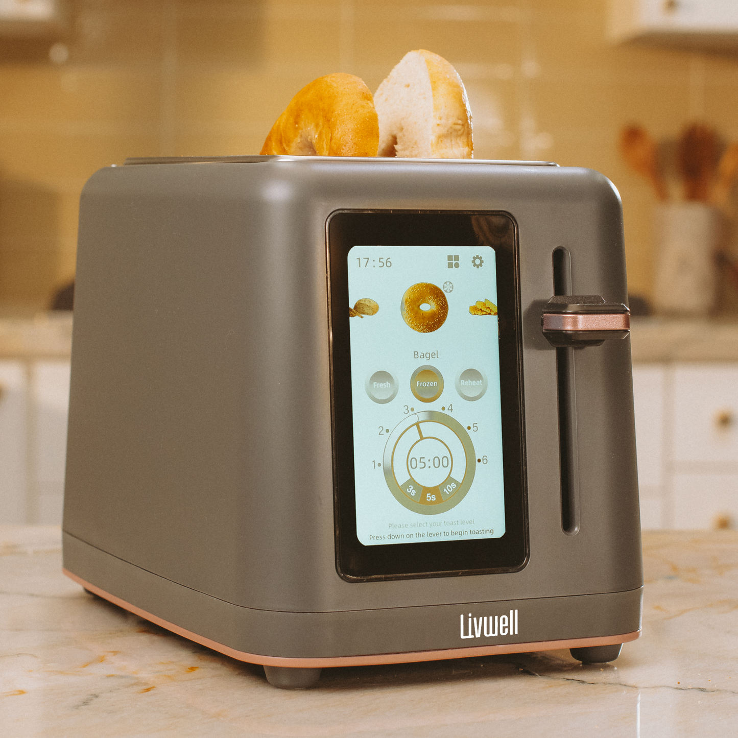 Livwell Touch IQ Matte Grey 2-Slice Toaster