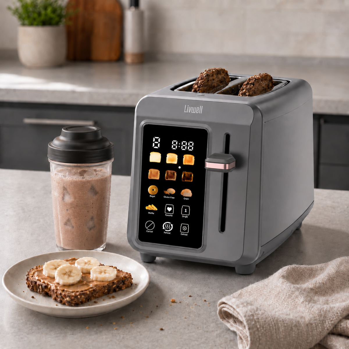 Livwell Gunmetal Gray 2-Slice Smart Touch Toaster