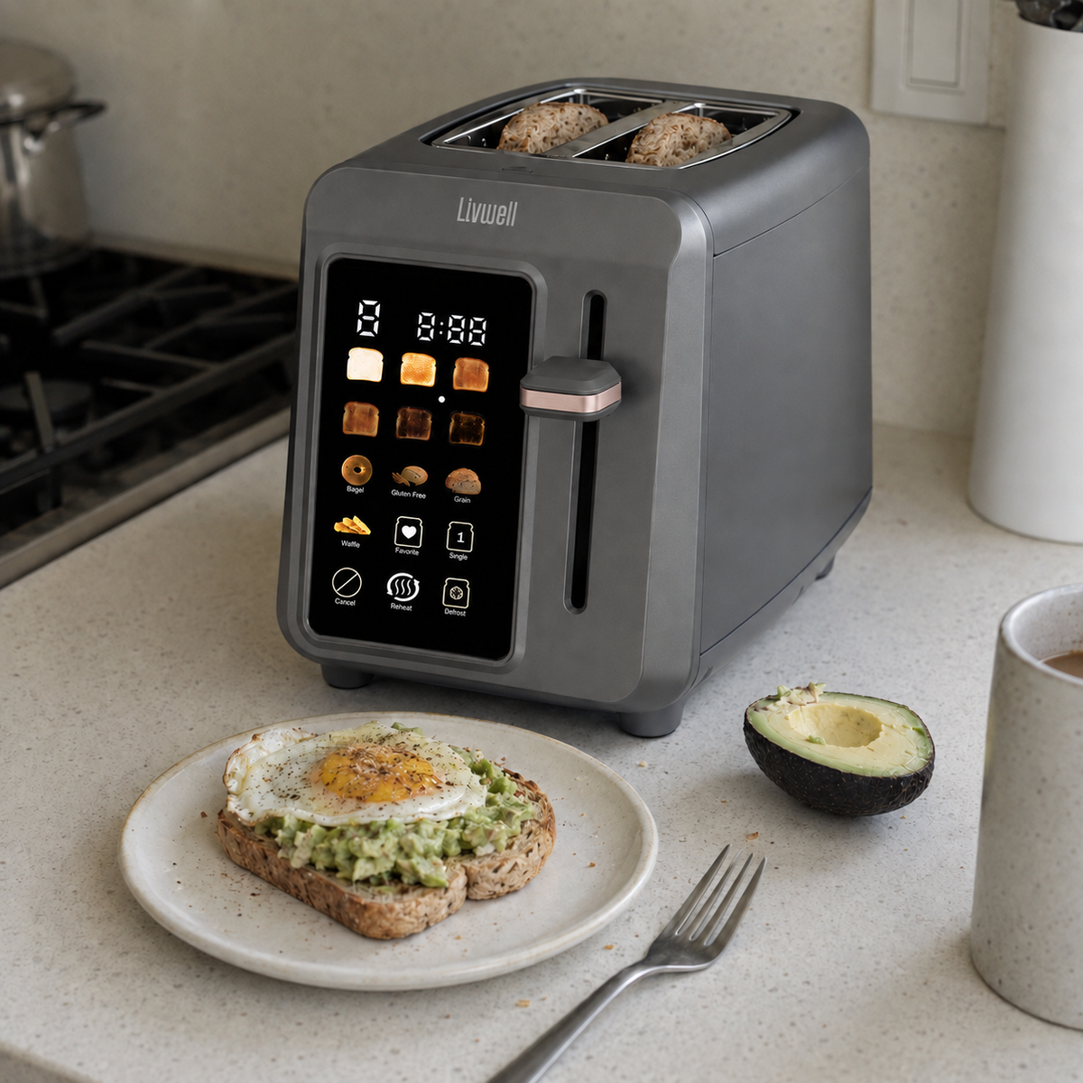 Livwell Gunmetal Gray 2-Slice Smart Touch Toaster