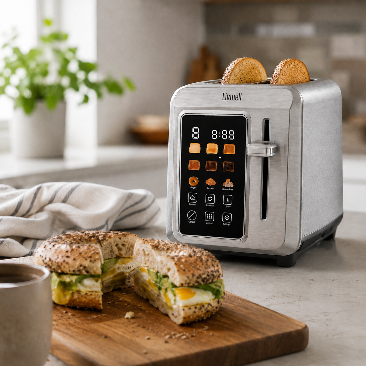 Livwell Stainless Steel 2-Slice Smart Touch Toaster